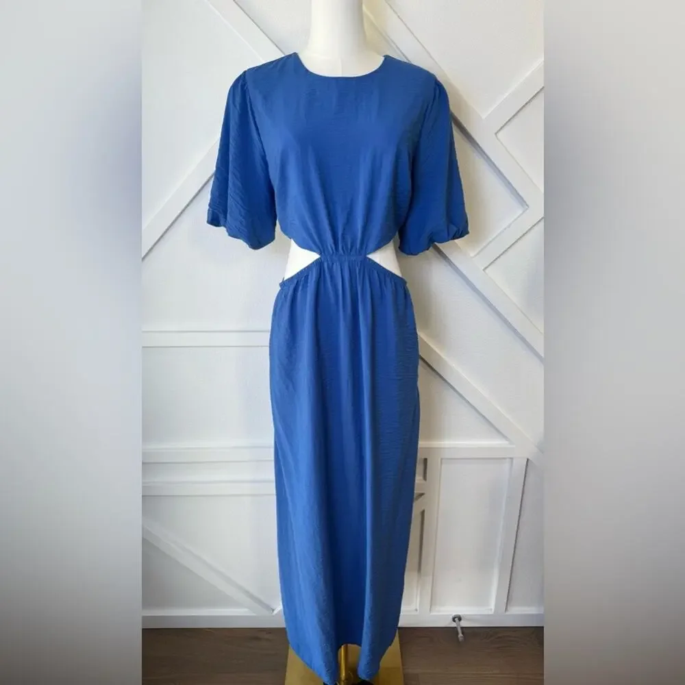 NWT Abercrombie & Fitch Blue Cut-Out Puff Sleeve Maxi Dress Size Medium